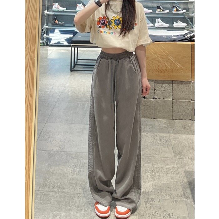 Retro Stripe Straight Pants Women Korean Sle Simple Mopping Wide-Leg Pants Drape High Waist Slimming Casual Loose Pants