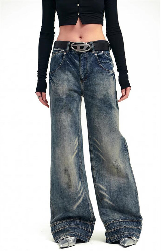 Damen Blue Jeans Vintage Harajuku Baggy Denim Hose y2k weites Bein Cowboy hose trashy japanische 1920er Jahre Stil Overs ize Kleidung