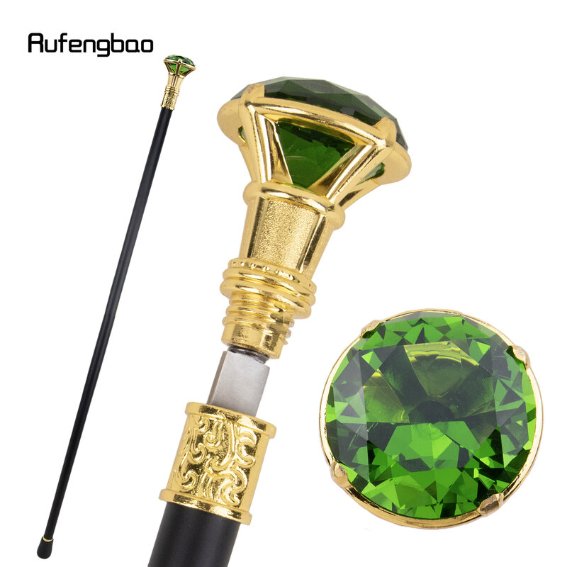 Tongkat berjalan berlian hijau bersama tunggal emas dengan piring tersembunyi mode pertahanan diri pelat tongkat Cosplay tongkat Crosier 93cm