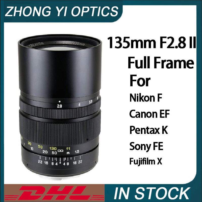 Zhongyi óptica 135mm f2.8 ii lente da câmera para nikon f canon ef pentax k sony e/fe montagem mirrorless slr câmera d7000 d810 d200