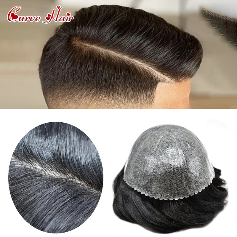 Full PU Mens parrucchino unità di capelli durevole pelle sottile capelli protesi capillare parrucche umane sistema di sostituzione parrucche uomo grigio