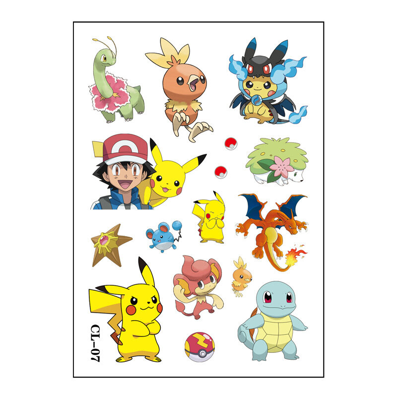 6Pcs New Pokemon Tattoo Stickers Pikachu Action Cartoon kids Temporary Tattoos Kids Girls Funny Birthday Gift