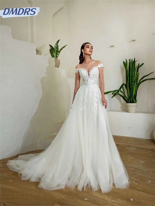 Seksowne suknie ślubne z dekoltem w serek 2024 urocza suknia ślubna bez rękawów romantyczna sukienka o długości podłogi Vestidos De Novia