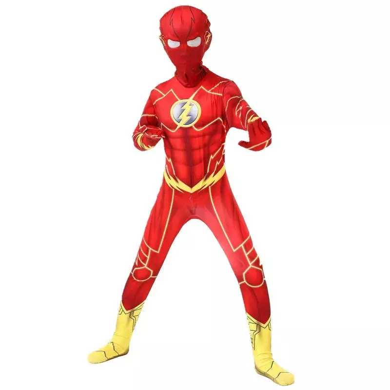 Kids Flash Man Boys Cosplay Kostuum Nieuwjaar Carnaval Fancy Dress Met Hoofddeksels Maskersets