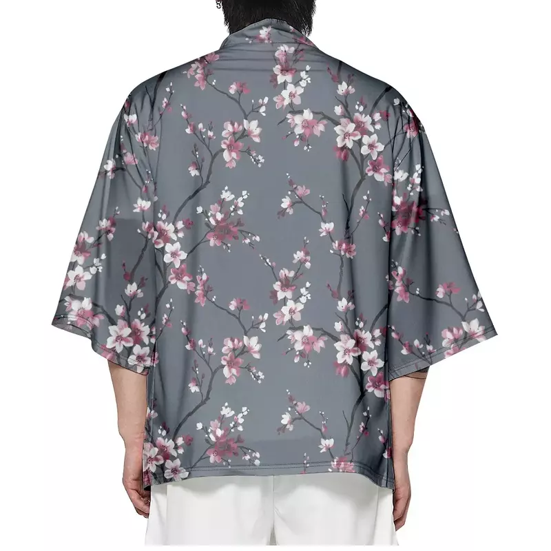Kimono japonés con estampado de flores para mujer, camisa de manga 2023 Yukata, cárdigan Haori informal, Tops de verano, 3/4