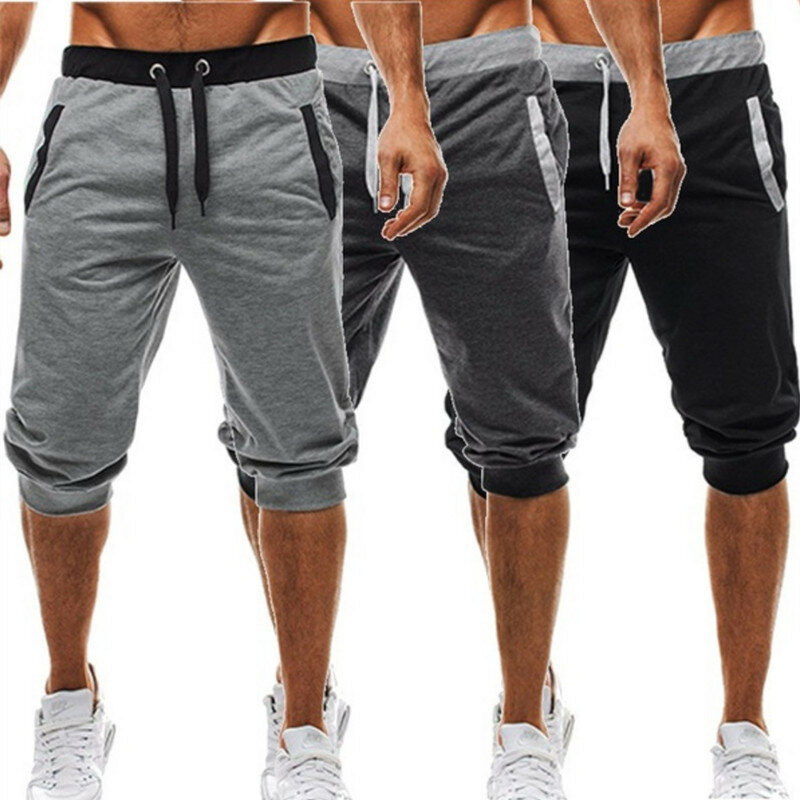 2023 new Men's Short Pants Summer 3/4 Casual Gym Fitness Double Rope Cropped Trousers Workout Track Pants for Male