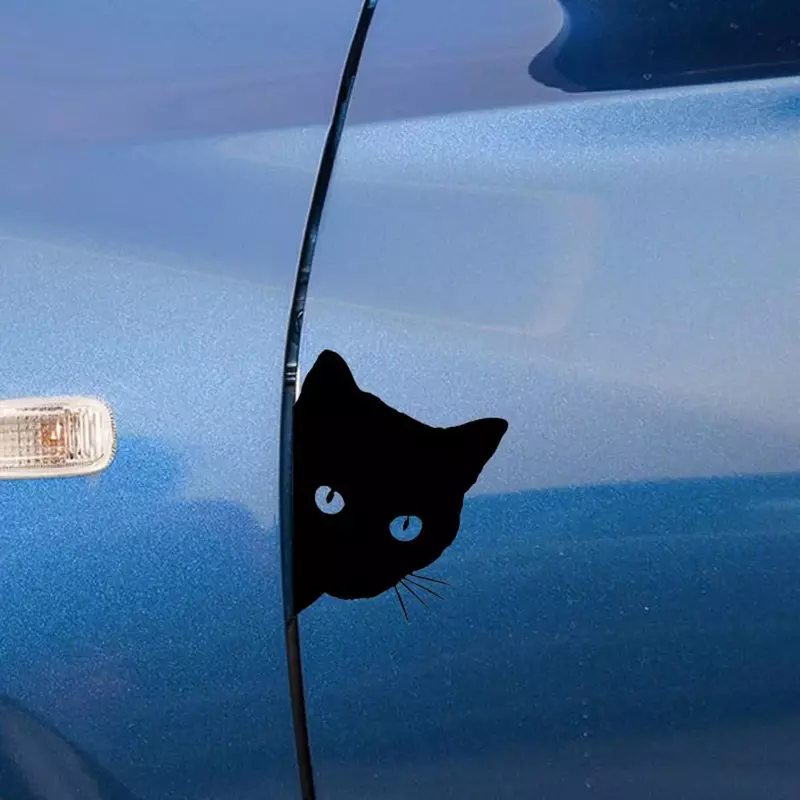 Creative Black Cat Face Peeking สติกเกอร์รถยานยนต์ Decal ตกแต่งสติกเกอร์หน้าต่างสติ๊กเกอร์แปะประตู12*15ซม.
