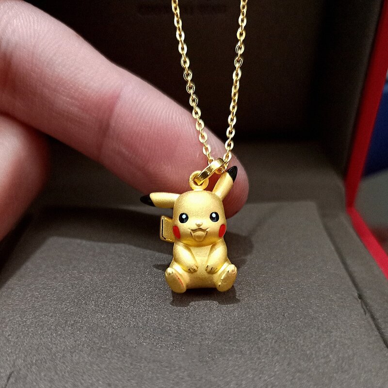 Kalung Pikachu Pokemon GO, mainan tokoh aksi kartun Anime 3D, perhiasan rantai tulang selangka Y2K hadiah ulang tahun wanita