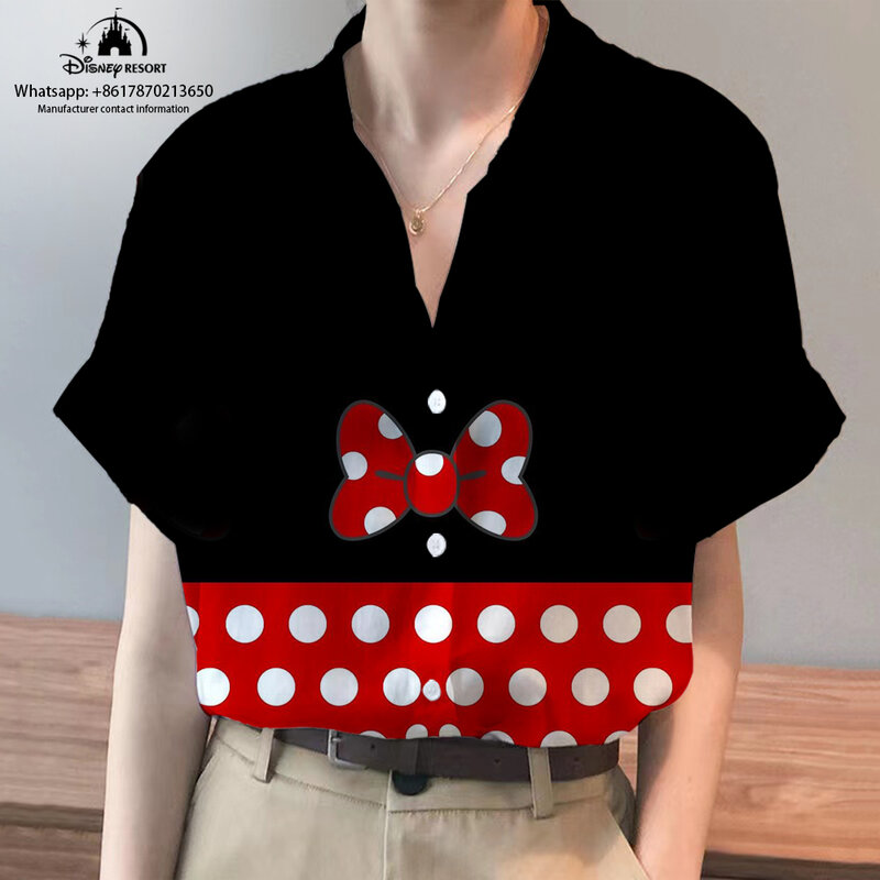 Kemeja lengan pendek Anime Mickey Minnie Donal Bebek, kaus Atasan Wanita Kasual mode Disney musim panas gaya jalanan baru 2024