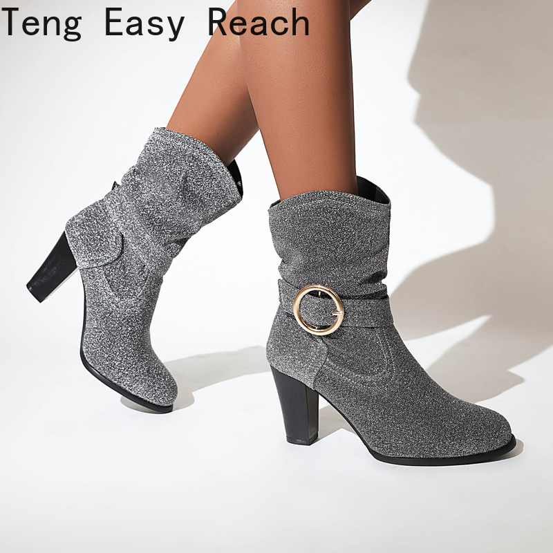 Plus Size 35-48 New Ladies Solid Sock Boots Fashion Chunky High Heels Ankle Boots Women 2022 Party Office Shoes Woman