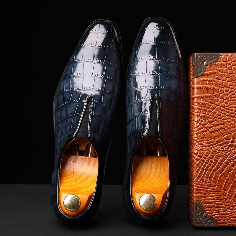 Zapatos planos de negocios con patrón de cocodrilo clásico para hombre, mocasines de cuero de vestir formales de diseñador, zapatos de fiesta de navidad