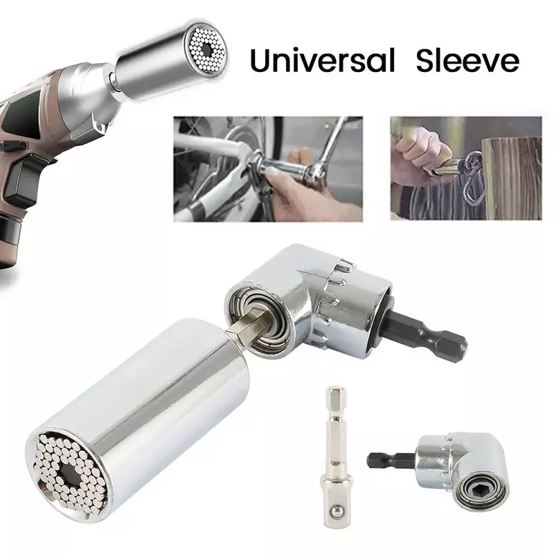 7-19mm Set kepala kunci pas torsi, alat reparasi mobil adaptor bor listrik pegangan kunci pas soket lengan Universal