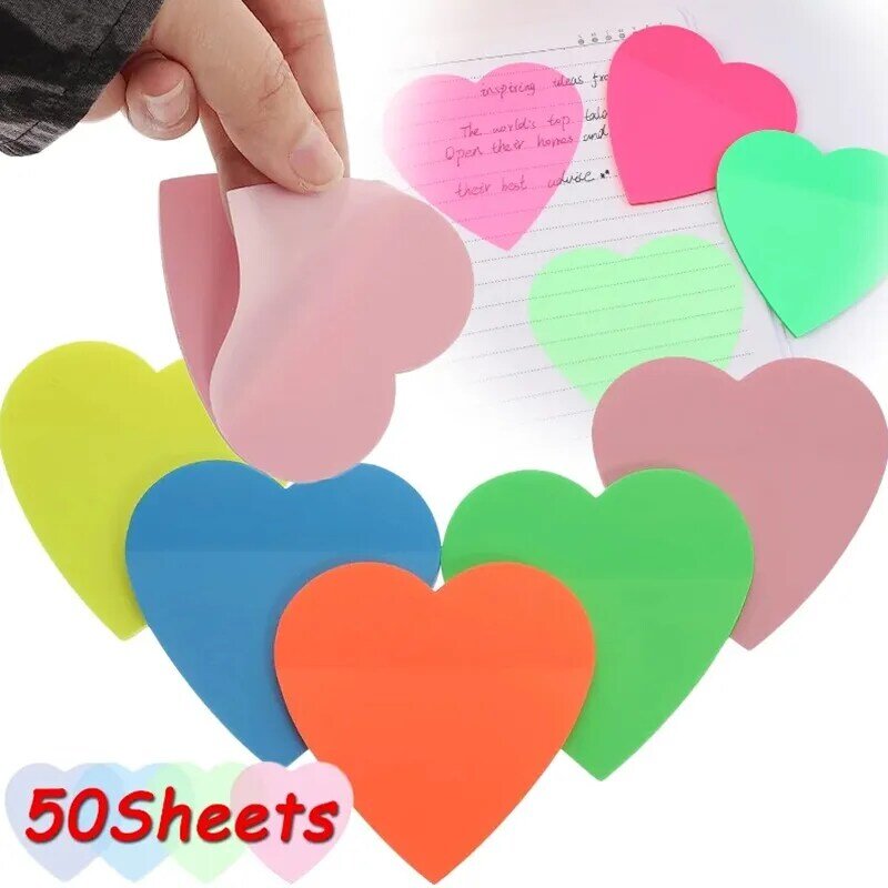 5-1Pcs Transparent Heart Sticky Notes Memo Pad Self-Adhesive BookMarker Annotation Reading Book Clear Tab Kawaii Cute Stationery