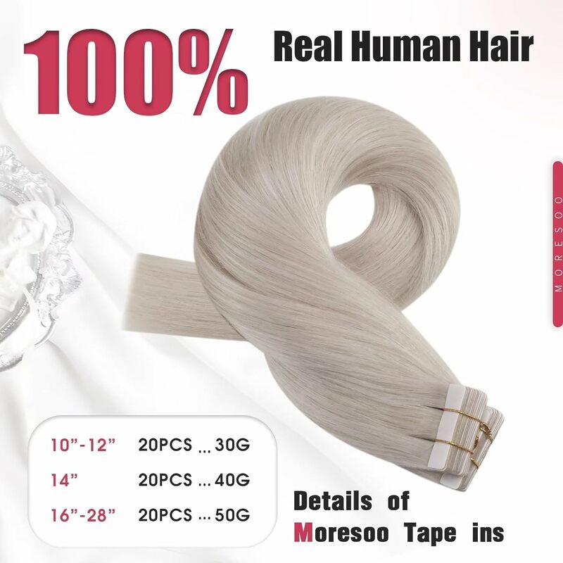 Moresoo Tape in Hair Extensions Balayage Remy Real Human Hair for Women Invisible Seamless PU Skin Weft Straight Hair Tape ins