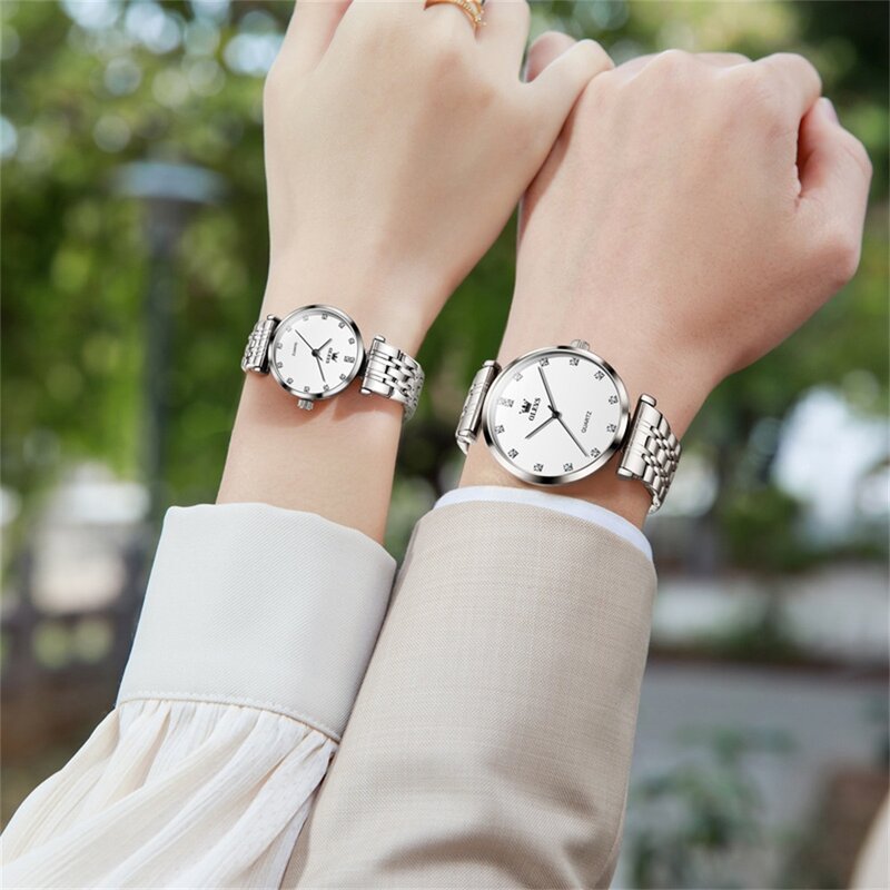 OLEVS-Reloj de pulsera para pareja, Pulsera Original de tendencia de moda, caja de regalo exquisita para amantes, Conjunto de reloj de él y ella, 5596