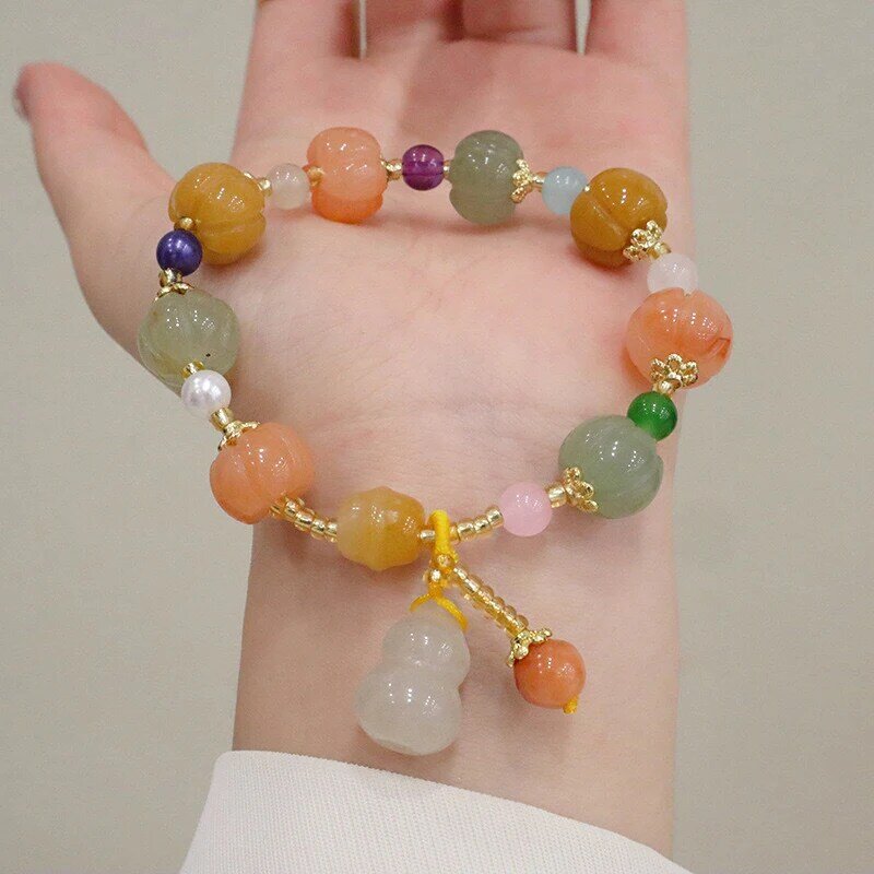 Jade Bracelet For Women Ethnic Natural Stone Beads Joint Pendant Fashion String Wristband