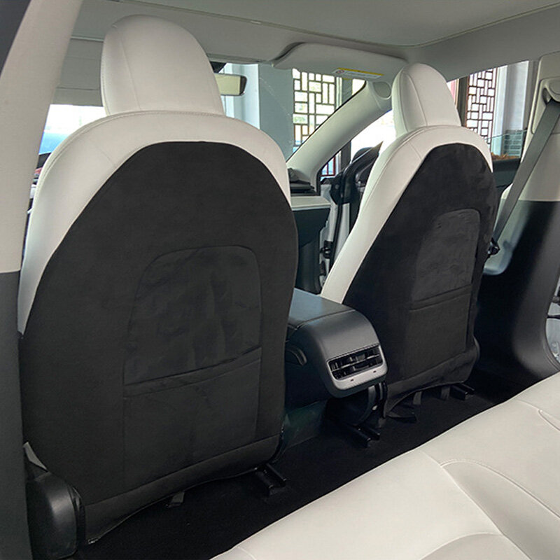 Assento encosto anti-kick almofada para tesla model y & modo 3 assentos de carro voltar capa de alta qualidade virar pele protetor de couro limpo esteira