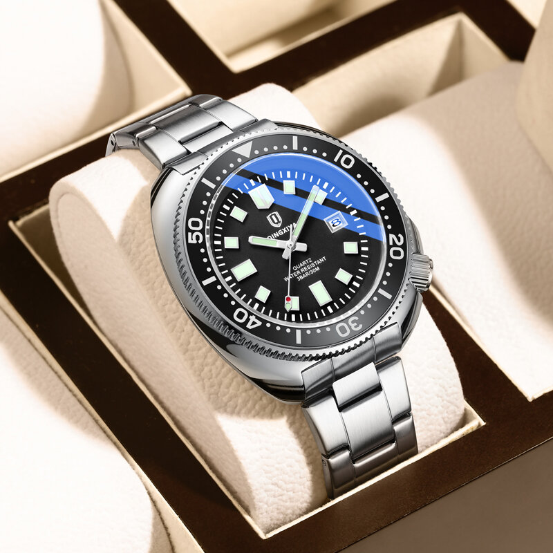 QINGXIYA-reloj de cuarzo para hombre, cronógrafo de acero inoxidable, resistente al agua, con fecha luminosa, nuevo diseño de moda