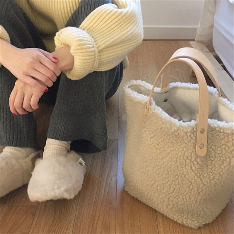 Frauen Winter Herbst Handtasche Lamm Wolle tragbare Ins Mode Mädchen handliche Paket Shopping Wandern Hoch leistungs weich Khaki braun