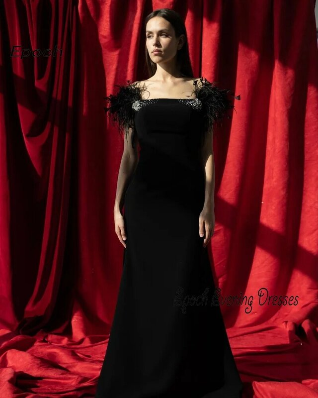Epoch Evening Dress Straight Elegant Feather Exquisite Vestidos de noche Custom Made فساتين سهرة Black Sexy Prom Gown Women 2024