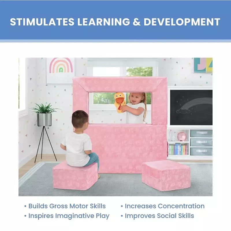 Children's sofa Convertible play sofa, set of 3, pink