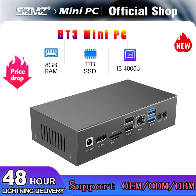 Szmz BT3คอมพิวเตอร์ขนาดเล็กหน่วยประมวลผล i3 Intel Core Windows 10 Win11 MiniPc DDR3 4/8GB RAM 128/256/512GB/1TB SSD แล็ปท็อปพีซี