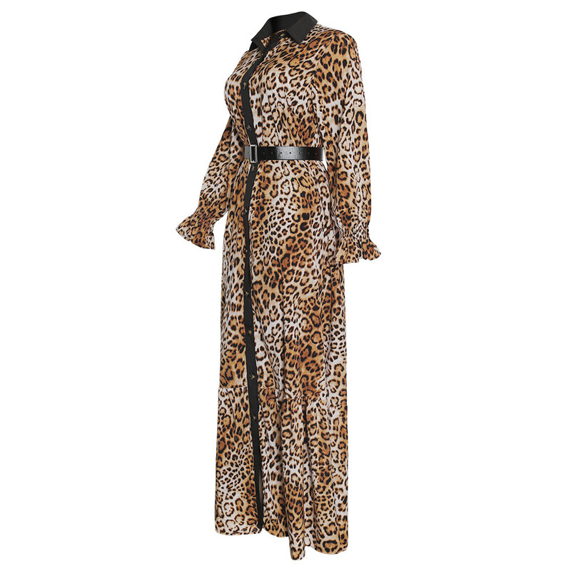Gaun ukuran besar wanita Afrika baru musim panas 2023 mode motif macan tutul sifon Single-breasted 242 #