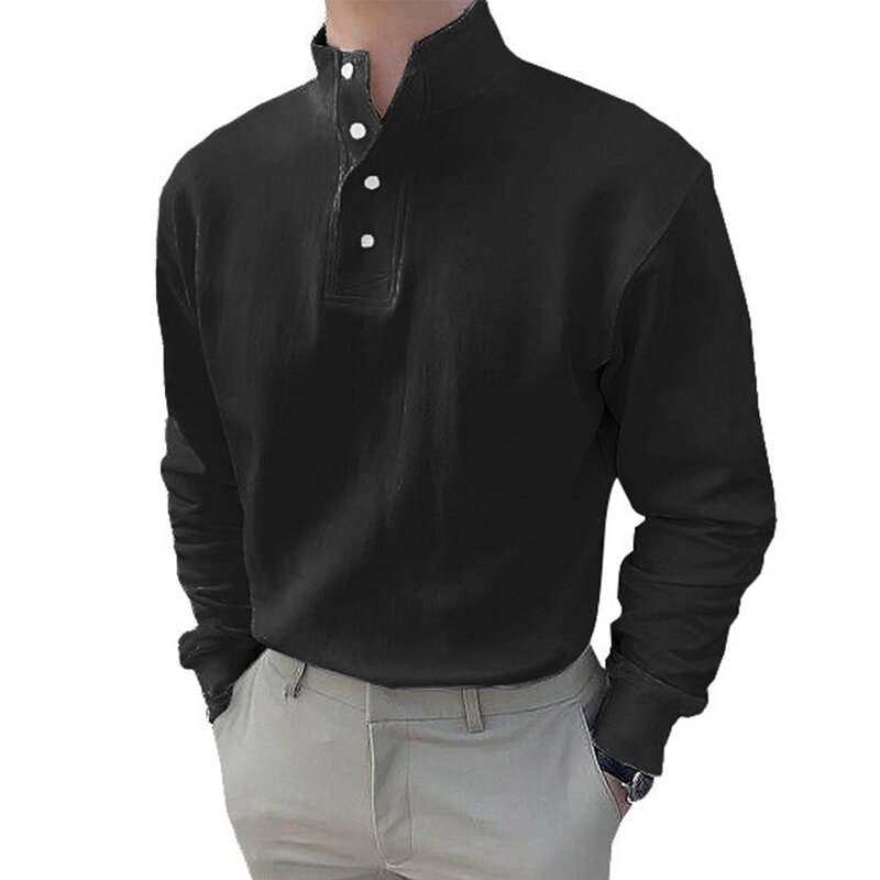 Camicie Casual da uomo con bottoni collo alto colletto alla coreana camicetta solida magliette a maniche lunghe camicia da uomo abbigliamento allentato camicia da strada alla moda
