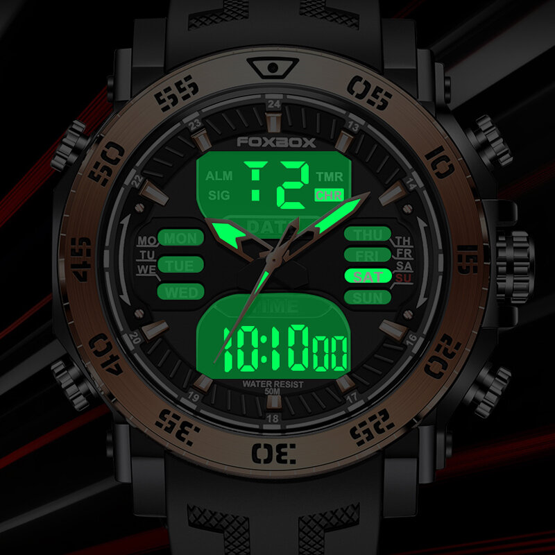 Часы наручные LIGE Мужские кварцевые цифровые, спортивные креативные водонепроницаемые с двойным дисплеем для дайвинга, 2023