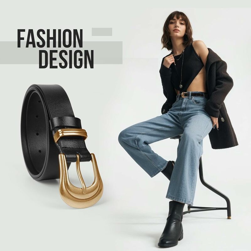 OHAOPIJU 2024 New  Female Fashion Belt Simple Metal Buckle Belt for Women Black Suit Jeans Clothing Accessories