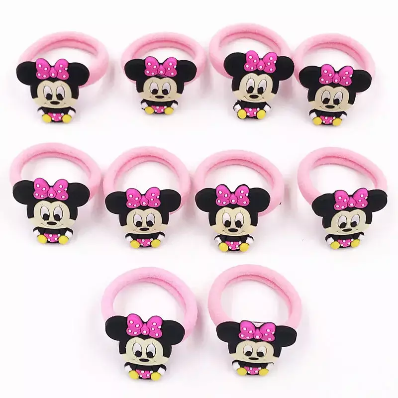 Disney Mickey e Minnie Elastic Hair Rubber Band para Meninas, Headband, Acessórios para Cabelo, Cartoon Hair Gum, Arcos, Coreano, 10Pcs