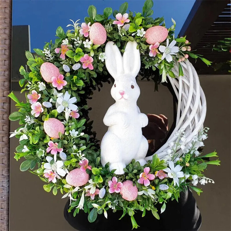 2024 Easter Display Mold Eye-catching Realistic Looking Acrylic Artificial Easter Rabbit Wreath Hanging Ornament for Home