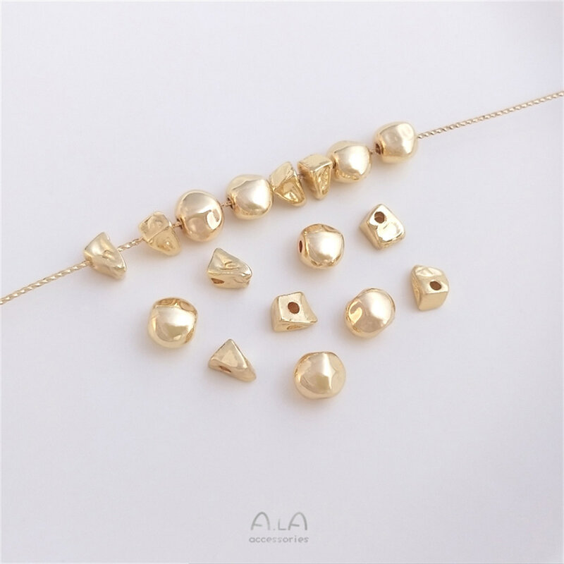 14K gold coated irregular triangular small broken gold beads irregular round loose beads diy bracelet jewelry material
