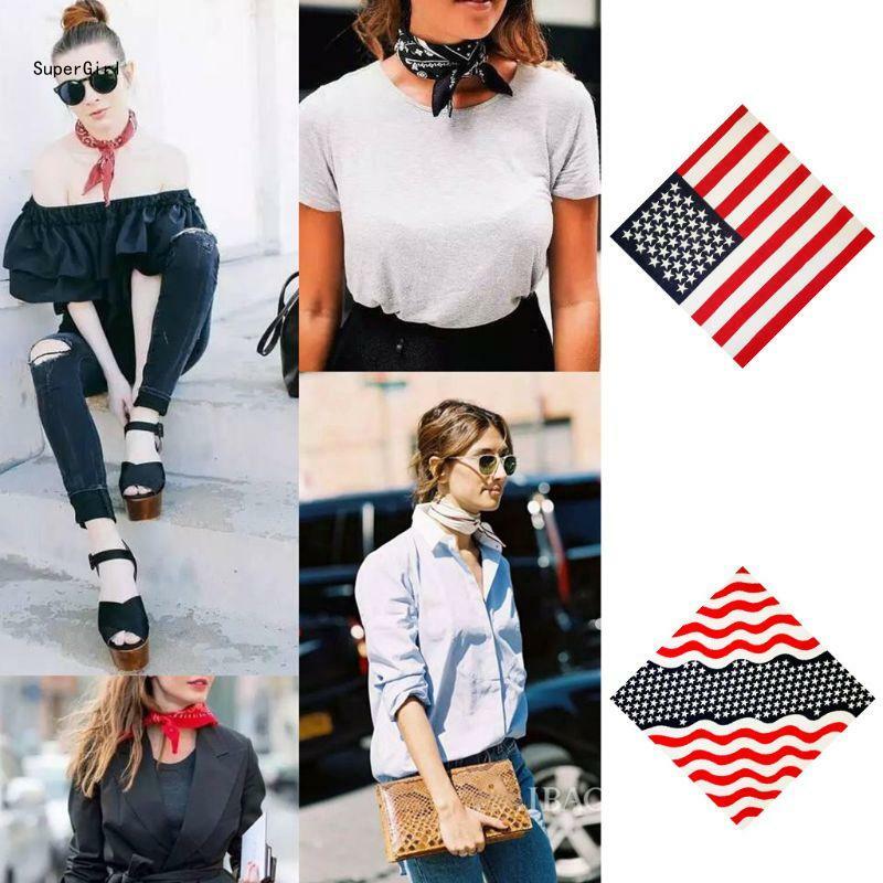 Hip-hopowa bawełniana uniwersalna chustka kwadratowa chustka flaga ameryki nadruk paski opaska na głowę chusteczka dla kobiet