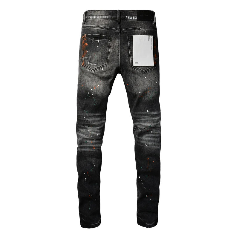 Ungu ROCA merek jeans Fashion kualitas tinggi jalan hitam lubang patch perbaikan rendah cembung ketat denim celana 28-40 ukuran celana