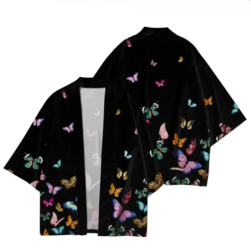 يوكاتا كيمونو مع طباعة زهرة للرجال والنساء ، كارديجان ، هاوري ، أوبي ، ملابس آسيوية ، هاراجاكو ، تأثيري ياباني