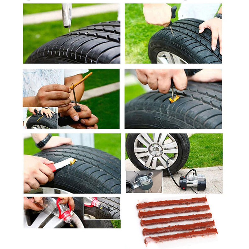 Car Tire Punção Repair Tool Kit, pneu motocicleta, sem câmara de vedação Strip Plug, 5pcs