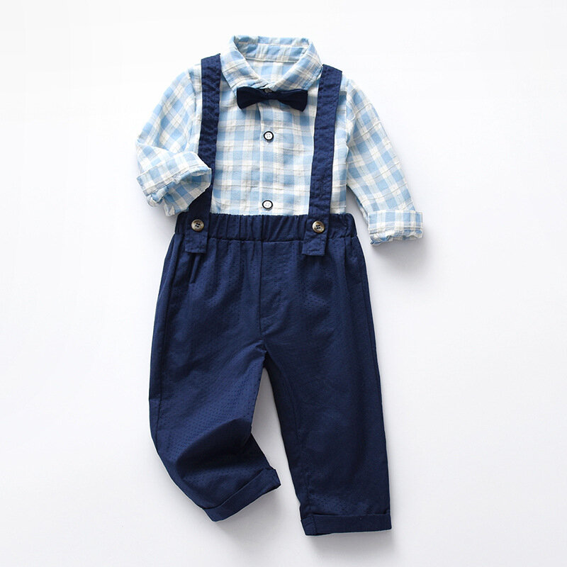 Весенне-осенний костюм для маленьких мальчиков с длинным рукавом, рубашка для младенцев, красивое осеннее платье для мальчиков в стиле интернет-знаменитостей, из двух предметов Su