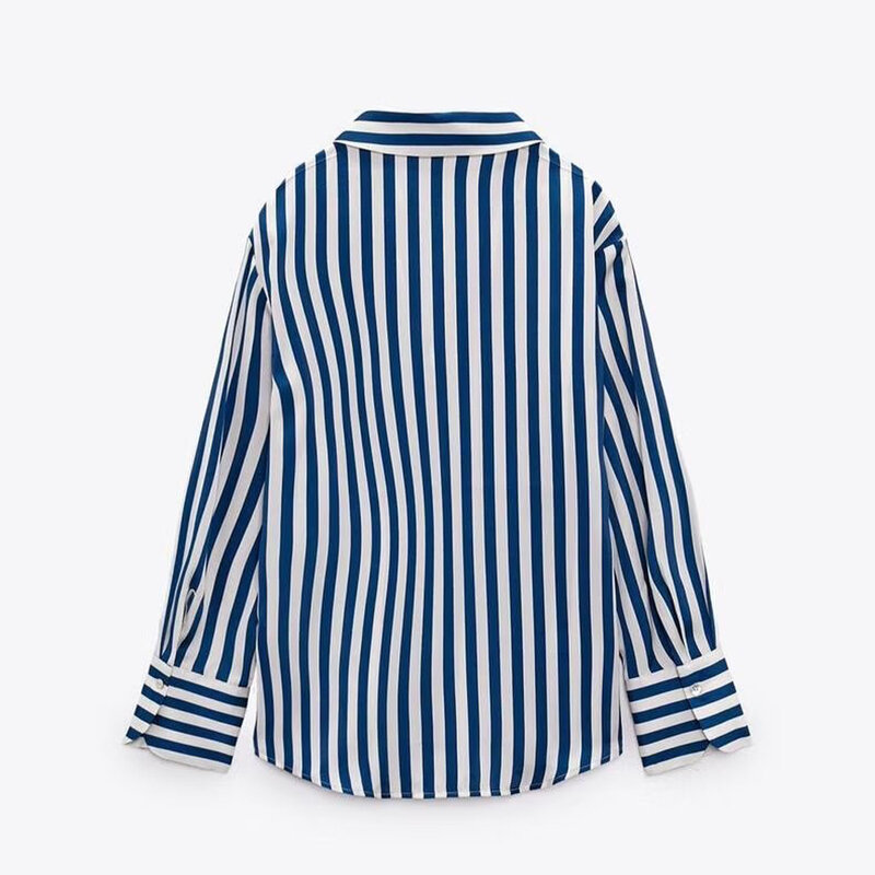 Женская Асимметричная блузка в полоску, винтажная Свободная Повседневная рубашка с длинным рукавом и пуговицами, шикарные топы, новинка 2023