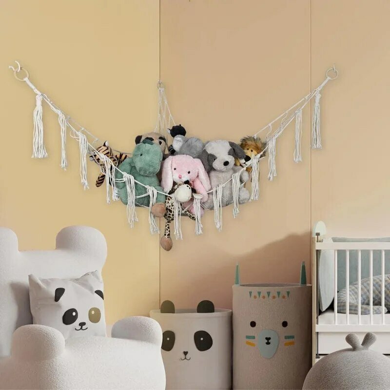 손으로 짠 로프 코너 보관 삼각형 장난감 그물, 침실 코너 보관 그물 장난감 인형 해먹 배경 벽 방 장식, 1 개