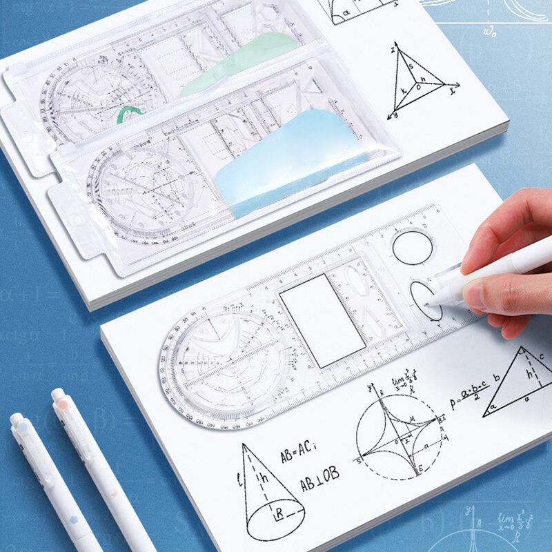 Multifunctional Geometric Ruler Geometric Drawing Template Measuring Tool Plastic Draft Rulers for School Office Supplies