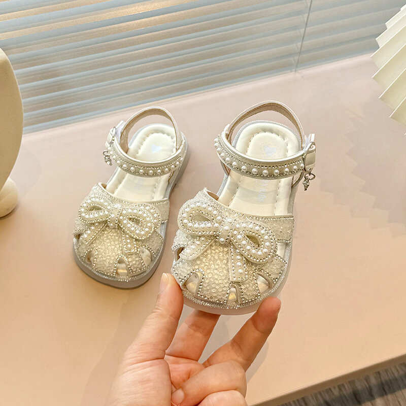 Girls' shoes, children's princess toe sandals, 2024 new summer girls, big children, baby soft soles, crystal trend DDY5822