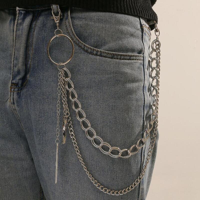Двухслойная цепь с перьями в стиле панк-рок, металлическая цепь, ювелирные изделия, аксессуары для мужчин и женщин, двухслойная цепь с перьями для брюк в стиле хип-хоп