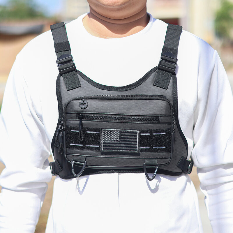 Kamizelka taktyczna Mężczyźni Hip Hop Streetwear Front Chest Pack Running Vest torba z wbudowanym uchwytem na telefon Extra Storage 가방 bolse