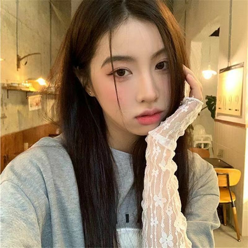 Lace sunscreen sleeve summer thin UV protection ice sleeve fashion driving and riding ice silk arm cover C018
