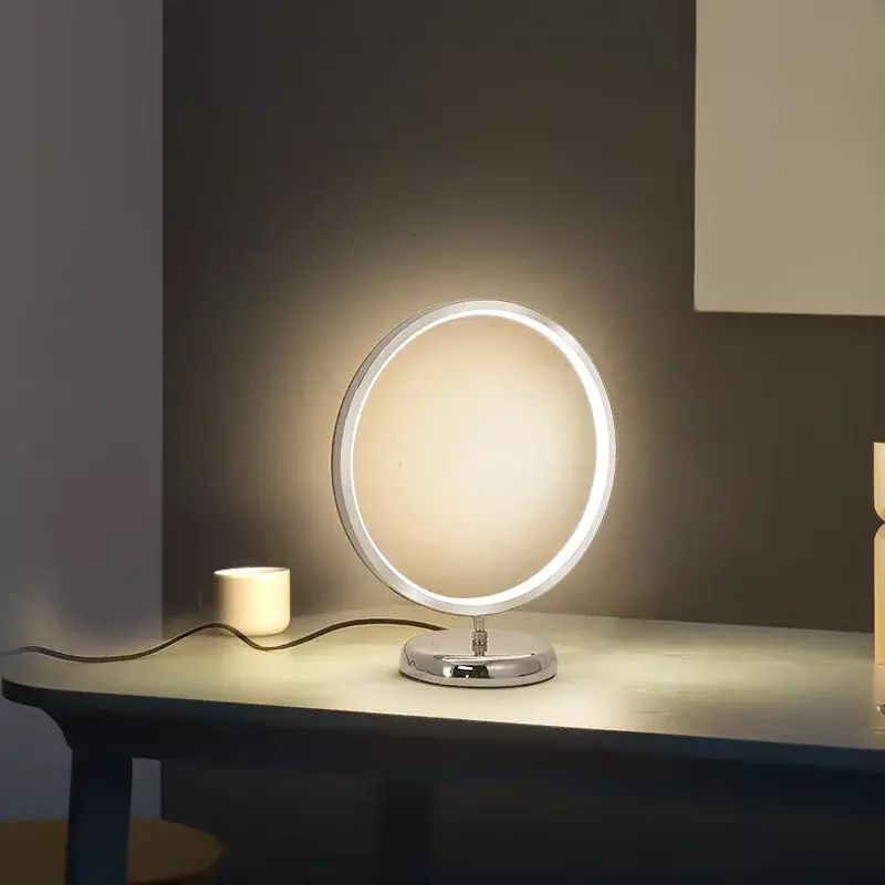 Nordic Minimalista Redonda LED Desk Lamp, Círculo Decorativo Anel Simples Luz Noturna Decoração da Sala de Estar Mesa de Estudo do Quarto