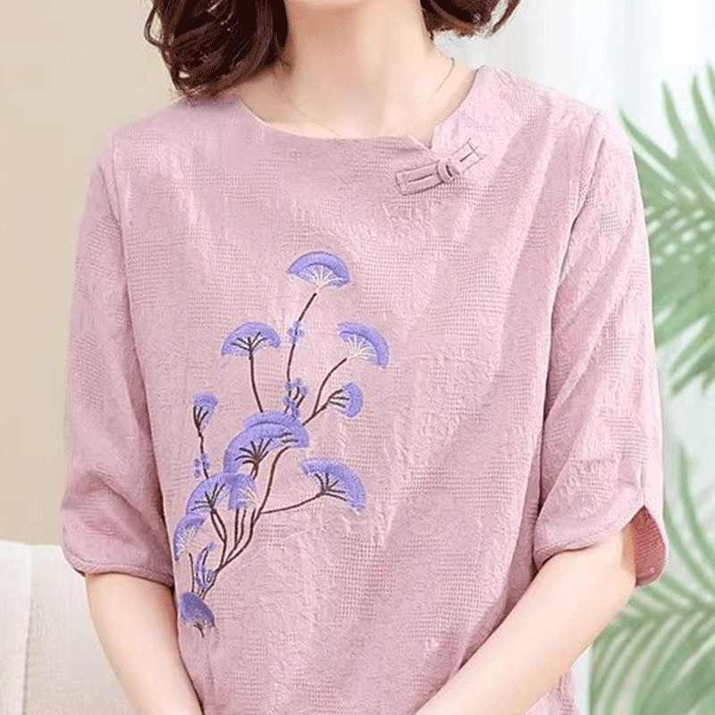 2024 New Summer Elegant Fashion Sweet Loose Casual T-shirts for Women Solid Embroidery Print O Neck Short Sleeve Y2K Chic Tops