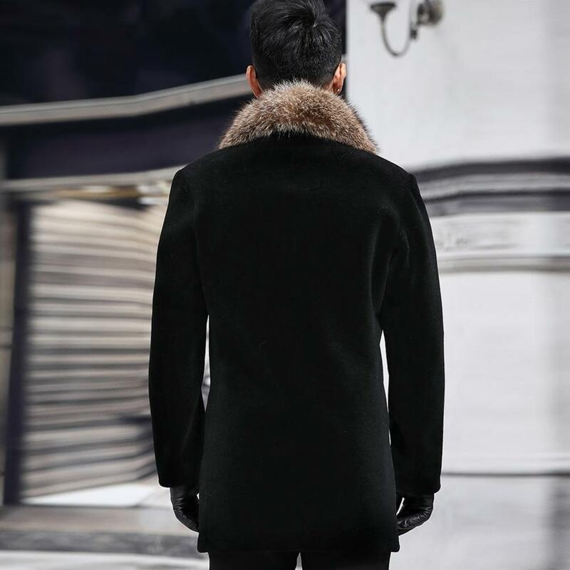 Manteau en laine à col en fausse fourrure pour homme, coupe-vent épais, coupe-vent, grande taille, vêtement d'extérieur, automne hiver