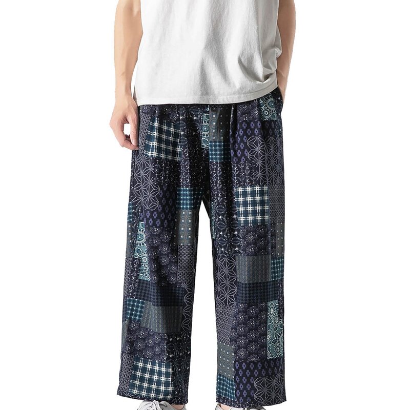 Брюки-султанки мужские в стиле Харадзюку, модные прямые повседневные брюки с широкими штанинами, в стиле пэчворк, свободные уличные штаны