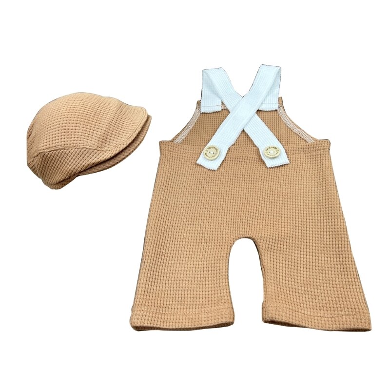 세련된 신생아 아기 서스펜더 바지와 모자 세트 소년 백 스트랩 바지 정장과 일치하는 모자 사진 촬영에 적합